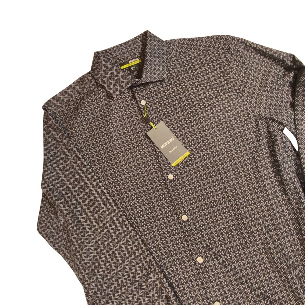 Murano Performance Tall Man Shirt Mens Large Tall LT Black Geometric Button Down - Picture 1 of 8